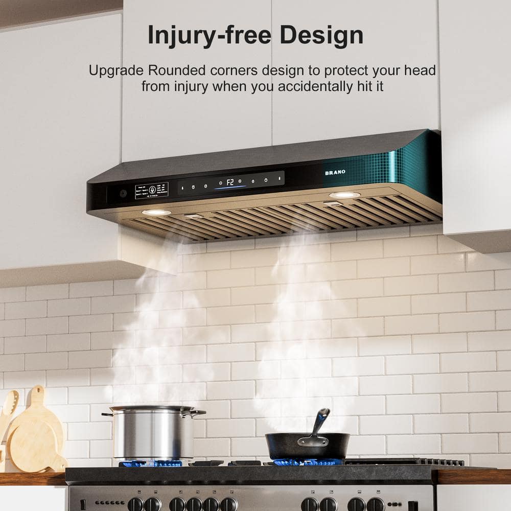 30 Inch Black Stainless Steel Under Cabinet Range Hood with LED Lights