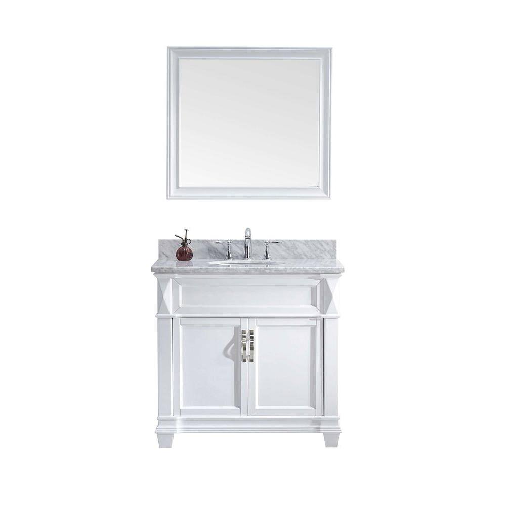 Virtu Usa Victoria 36 In W Bath Vanity In White With Marble Vanity Top In White With Round Basin And Mirror Ms 2636 Wmro Wh The Home Depot