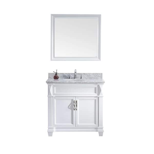 Virtu USA Victoria 36 in. W Bath Vanity in White with Marble Vanity Top in White with Round Basin and Mirror