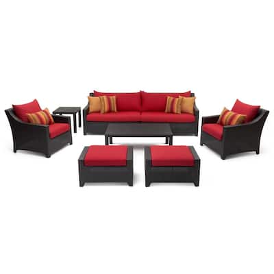 Deco 8-Piece All Weather Wicker Patio Sofa and Club Chair Conversation Set with Sunbrella Sunset Red Cushions