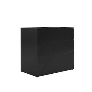 Atypik Black Decorative Lateral File Cabinet with 3-Graphic Detailed Drawers