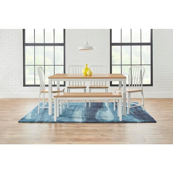 StyleWell Donnelly White Metal Dining Bench with Natural Finish Wood Seat (48 in. W x 18 in. H)