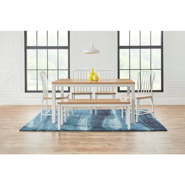 StyleWell Donnelly White Metal Dining Bench with Natural Finish