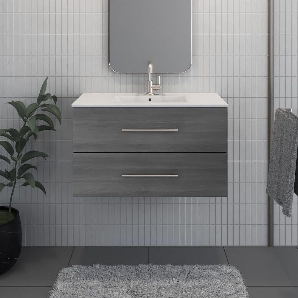 Napa 36 in. W x 18 in. D Bath Vanity in Ash Gray with Ceramic Vanity Top in White with White Basin price history on PriceWatchPro