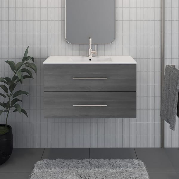 VOLPA USA AMERICAN CRAFTED VANITIES Napa 36 in. W x 18 in. D Bath Vanity in Ash Gray with Ceramic Vanity Top in White with White Basin