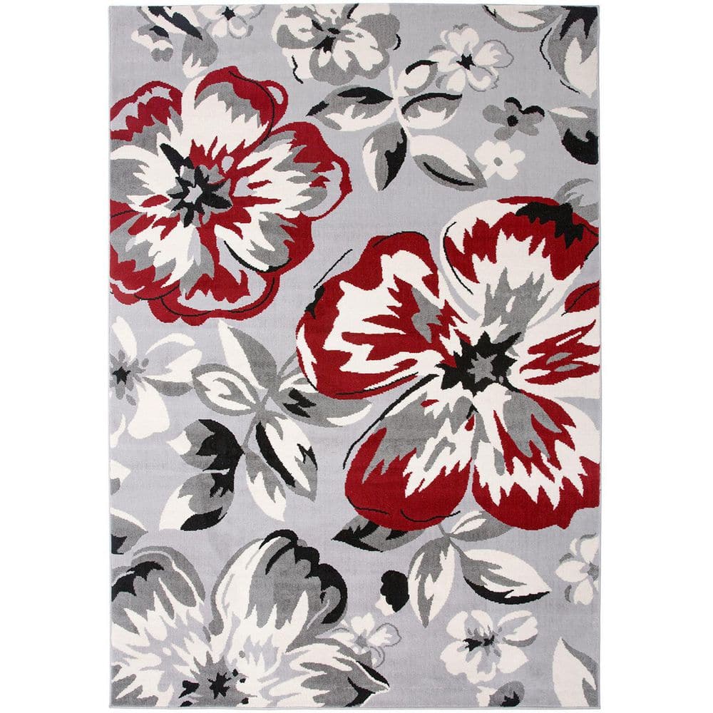 Red 5 ft. x 7 ft. Floral Indoor/Outdoor Polypropylene Area Rug