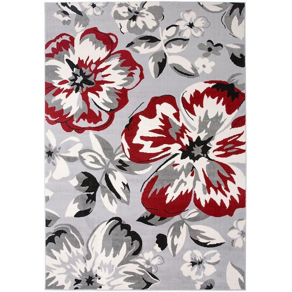USA RUG / チューリップ柄 Red 5 ft. x 7 ft. Floral Indoor/Outdoor Polypropylene Area Rug