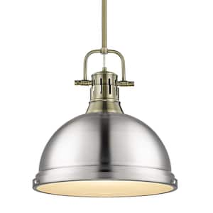 Duncan 1-Light Pendant with Rod in Aged Brass with a Pewter Shade