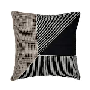 Stacy Garcia Black Striped Colorblock Hand-Woven 24 in. x 24 in. Indoor Throw Pillow