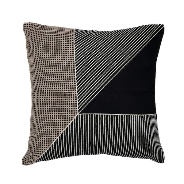 Unbranded Stacy Garcia Black Striped Colorblock Hand-Woven 24 in. x 24 in. Indoor Throw Pillow