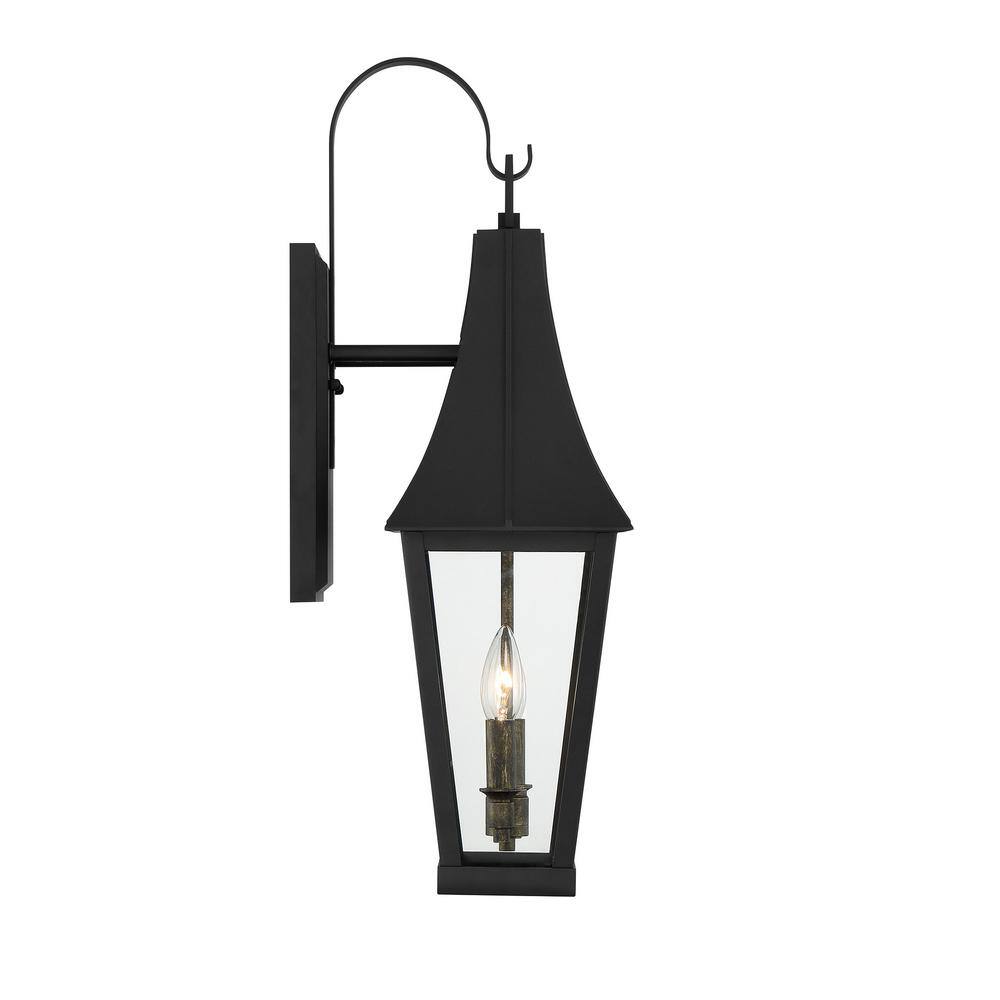 Chateau Grande Black and Gold 2-Light Outdoor Wall Sconce with Glass Shade