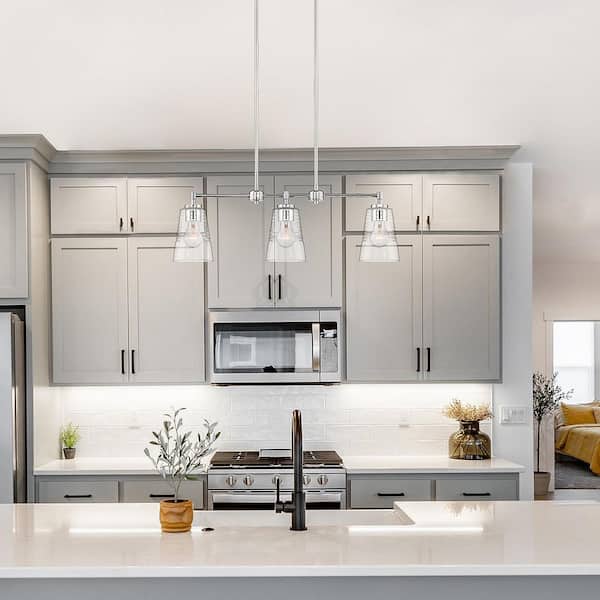 Designers Fountain Ingo 3-Light Polished Nickel Modern Linear Chandelier for Kitchen Islands with No Bulbs Included