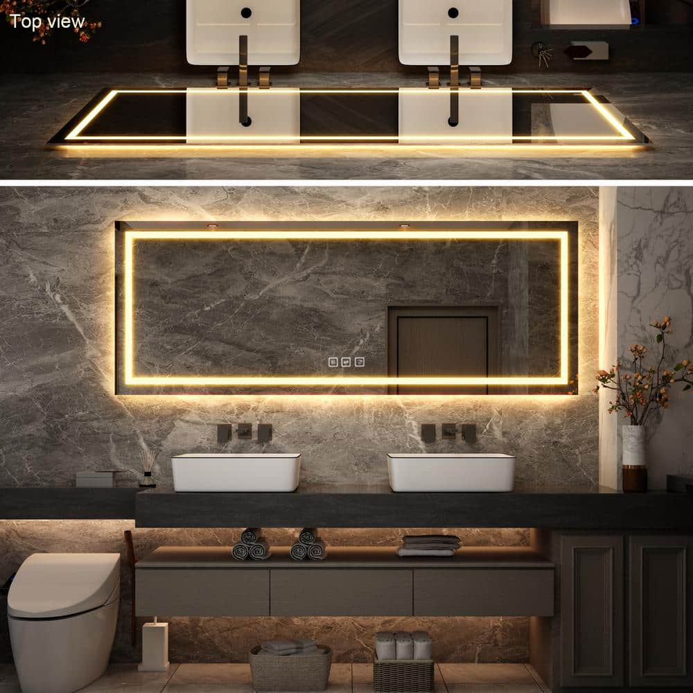 Oversized Frameless LED Bathroom Vanity Mirror with Anti-Fog Feature