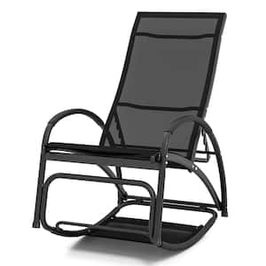 Grey Metal 1-Pieces 2 in. 1-Outdoor Rocking Chair with 4-Position Adjustable Backrest Curved Armrests