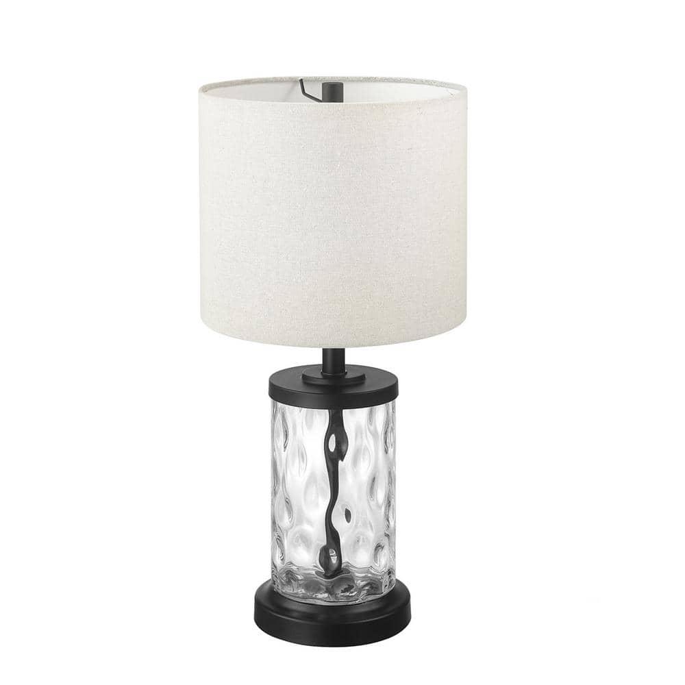20" Oil-Rubbed Bronze Fillable Glass Table Lamp with Beige Linen Shade