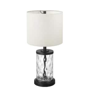20 in. Fillable Watered Glass Table Lamp, Oil-Rubbed Bronze Base, Beige Linen Shade, Black Cord, On/Off Rotary Switch