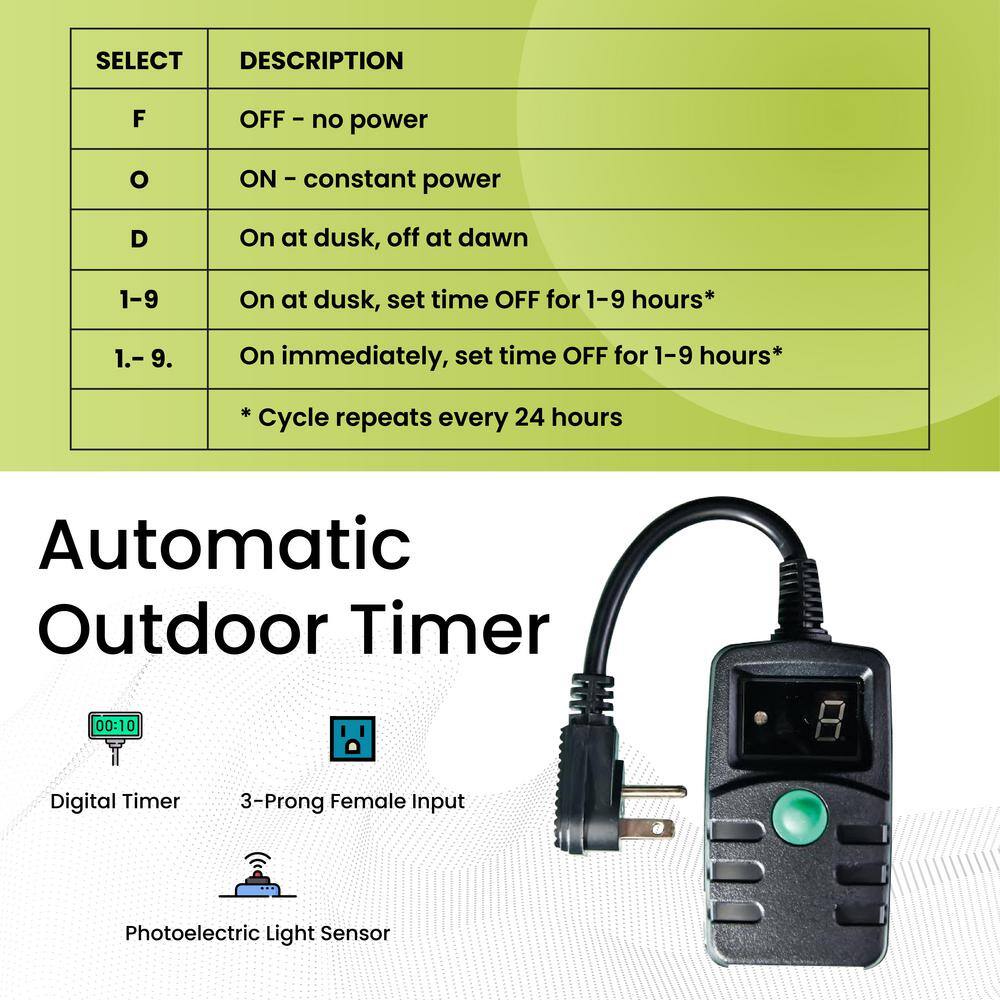 Black Digital Outdoor Timer with Photoelectric Sensor