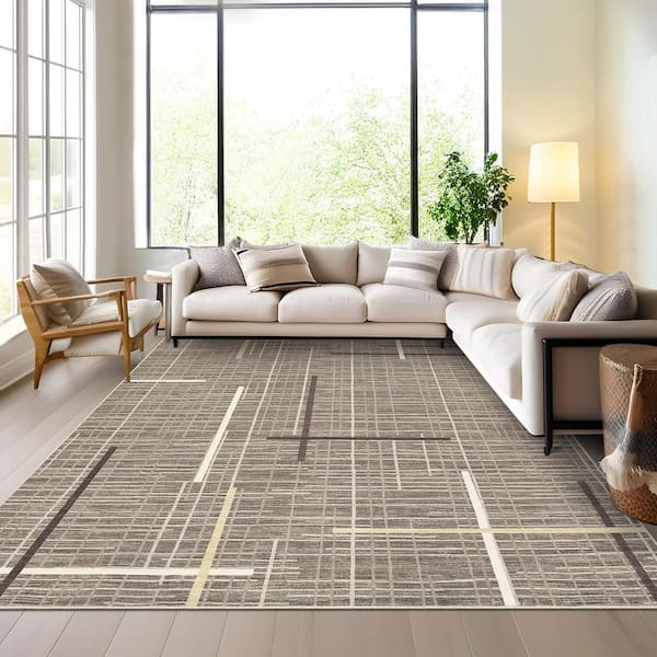 Striped Bedside Foldable Geometric Print Carpet Soft Thin Carpet Living Room Laundry Room Brown 9 ft. x 12 ft. Area Rug