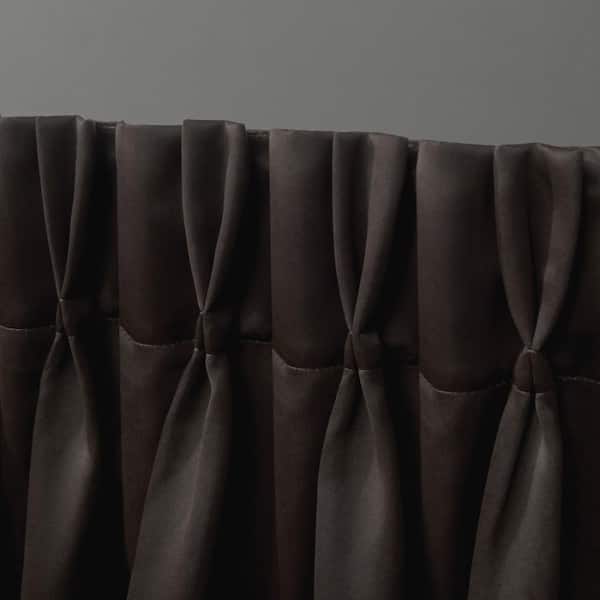 Espresso Sateen Solid 30 in. W x 63 in. L Noise Cancelling Thermal Pinch Pleat Blackout Curtain (Set of 2)