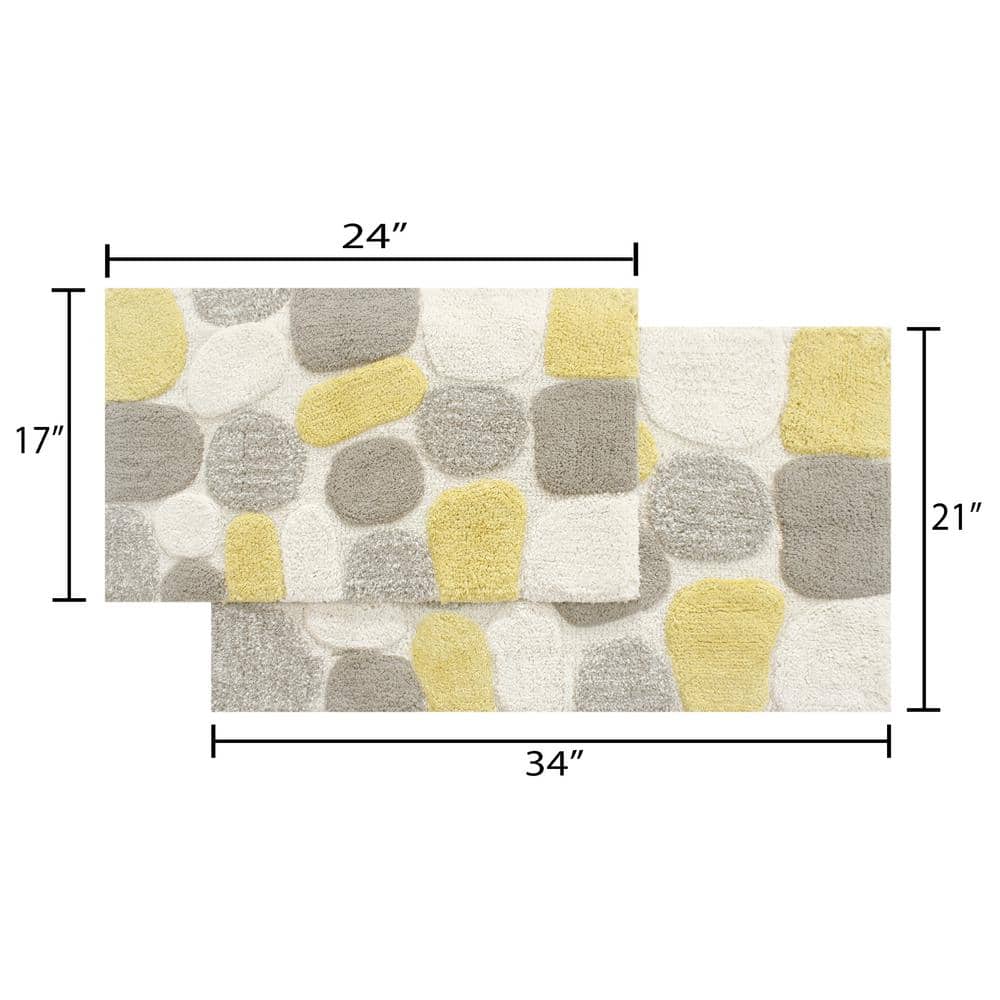 Yellow and Olive Cotton Pebble Pattern Bath Rug Set