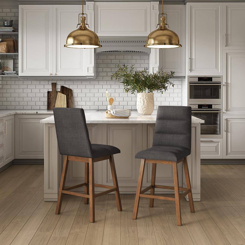 Boston Dark Gray Tufted Fabric Counter Height Barstools, Set of 2