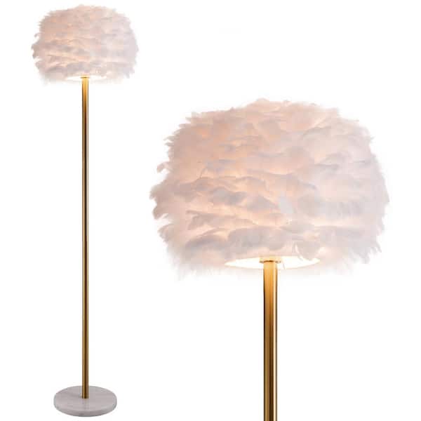 Simpol Home 60 in. White Floor Lamp with White Feather Shade, Bright Floor Lamp for Living Reading Room Bedroom Kid Room