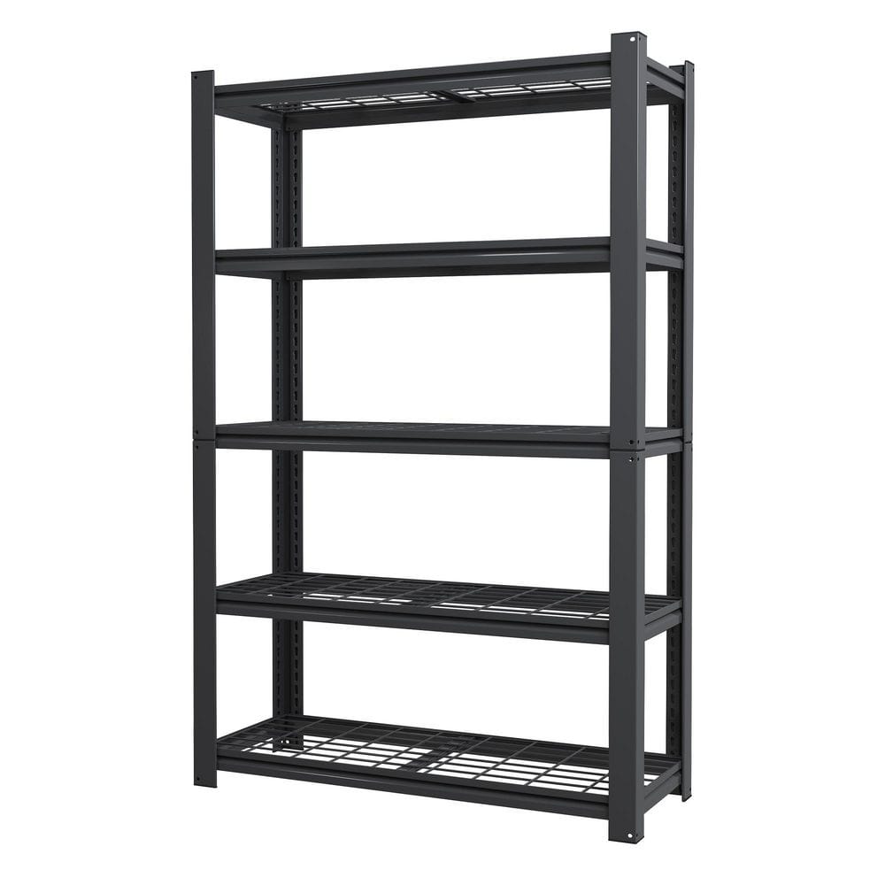 5 Tiers Metal Adjustable Household Shelving Unit in Black Mesh Storage Rack (35.4 in. W x 72 in. H x 15.8 in. D)