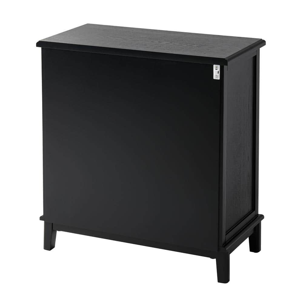 Black and Gold 3-Drawer Flower Motif Nightstand