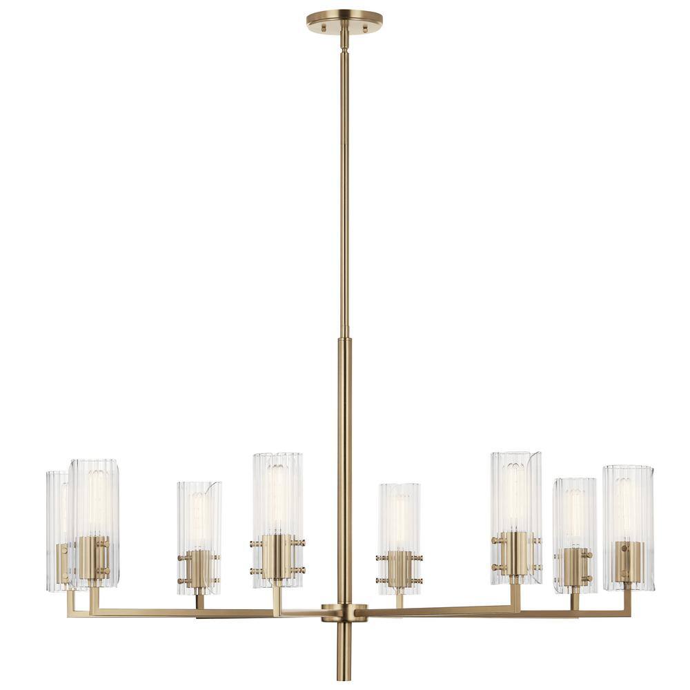 Champagne Bronze 8-Light Chandelier with Clear Fluted Glass Shades