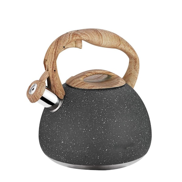 Gray 8-Cup 2.7 qt. Loud Whistle Food Grade Stainless Steel Stovetop Tea Kettle with Wood Pattern Handle, Anti-Rust