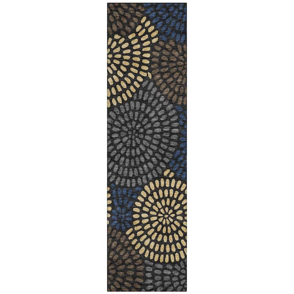 Chantille Machine Washable Indoor/Outdoor Abstract ACN2492 Black 2 ft. x 7 ft. Runner Rug