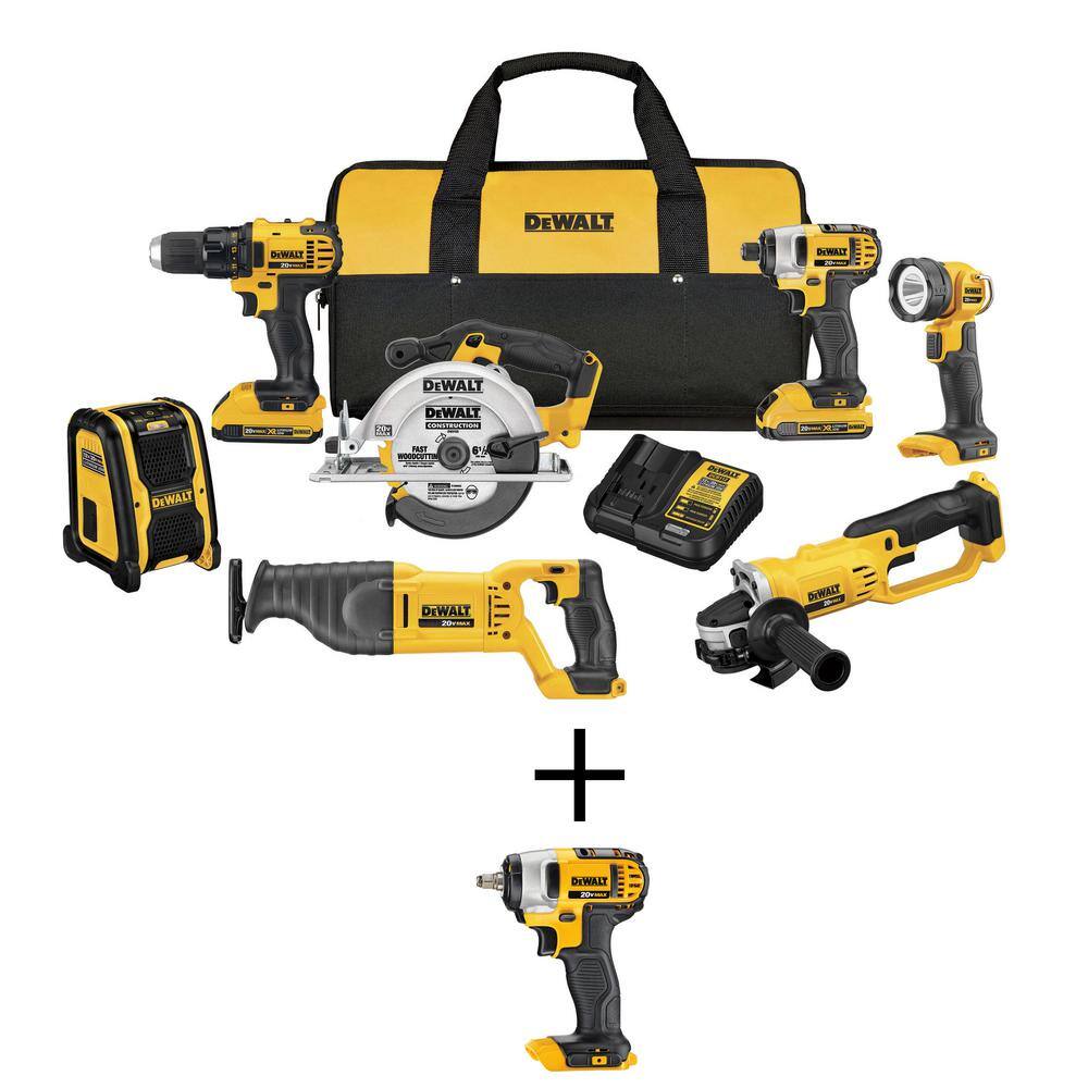 DEWALT 20V MAX Cordless Drill/Driver 7 Tool Combo Kit, 20V 3/8 in ...