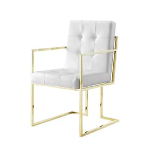 Triniti White/Gold PU Leather Button Tufted Dining Chair (Set of 2)