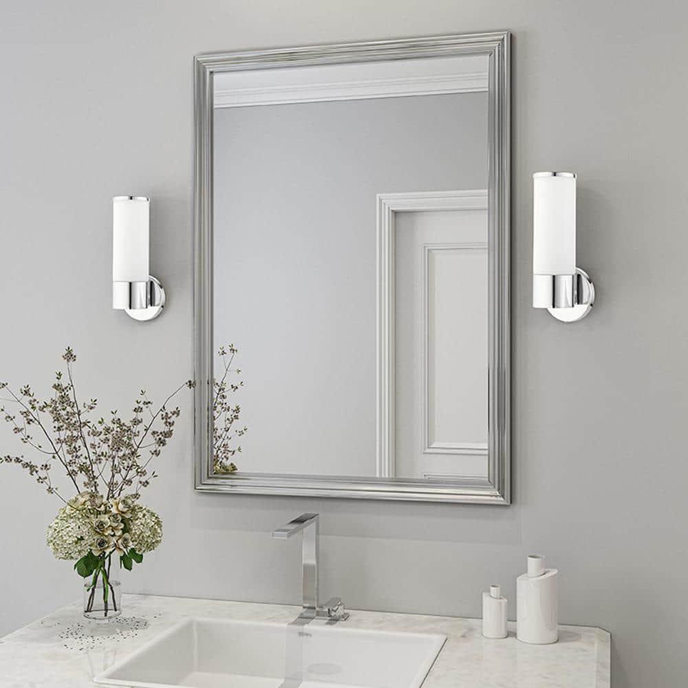 Polished Chrome Steel Wall Sconce with Opal Glass Shade