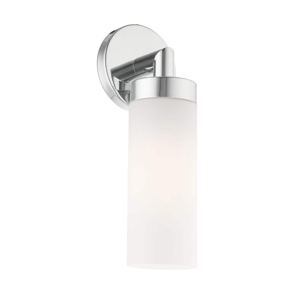 Sleek Urban Aero Chrome Wall Sconce with White Glass Shade