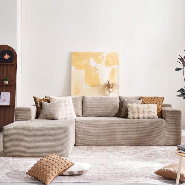 Allwex Verve 106 in. Wide Square Arm 2-Piece Modern Corduroy Fabric L-Shape Modular Sectional Sofa in Camel with Left Chaise