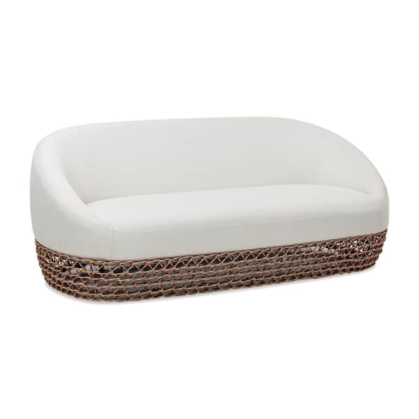 71 in. Upholstered with Wicker Frame Woven Outdoor Patio Deep Seating Sofa Couch with Cushions in Wheat Beige