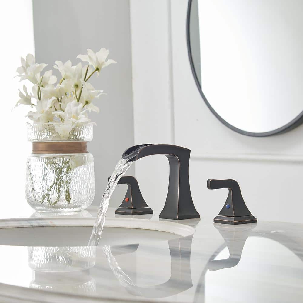 Oil-Rubbed Bronze 8-Inch Widespread Waterfall Bathroom Faucet