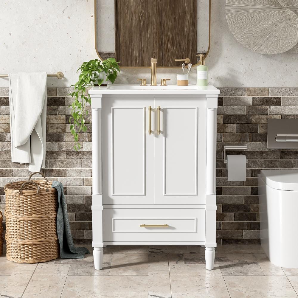 24 in. White Modern Bath Vanity with White Ceramic Sink Top, Soft-Close Drawer and Back Open Structure price history on PriceWatchPro