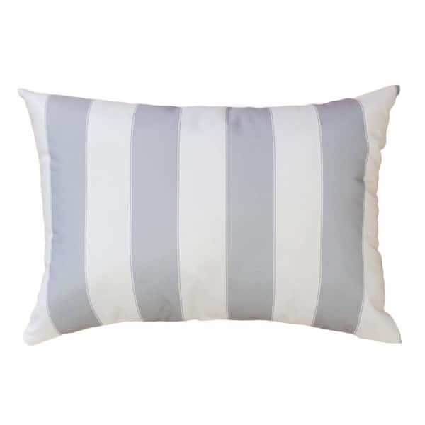 Water-Resistant 14 in. x 20 in. Outdoor and Indoor Stripe Throw Pillow in Silver