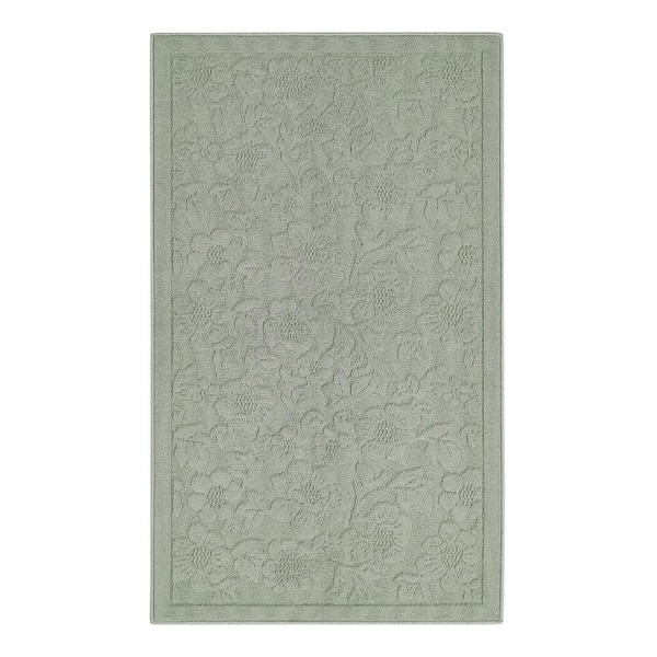 Rosemoor Sage 3 ft. X 5 ft. Floral Machine Washable Accent Rug