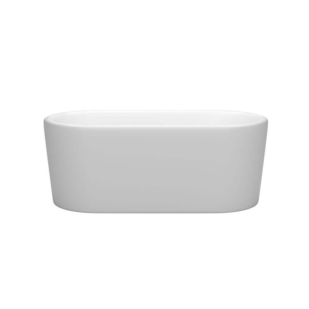 Ursula 59 Inch Matte White Acrylic Freestanding Bathtub with Black Trim