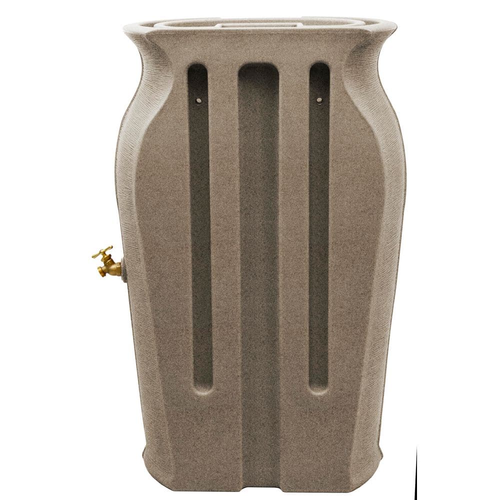 Sandstone Plastic Rain Barrel with Planter Top