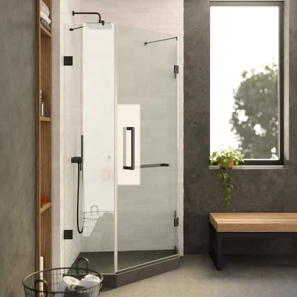 FINE FIXTURES 40 in. W x 74.25 in. H Neo Angle Fixed Frameless Corner Shower Enclosure in Matte Black