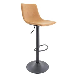 Tilbury Modern Adjustable Leather Bar Stool Black Iron Base With Footrest & 360-Degree Swivel in Light Brown