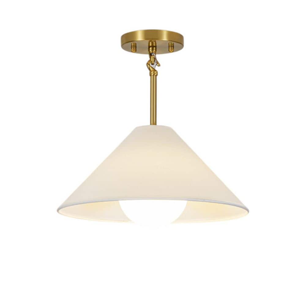 Tabor 14 in. W 1-Light Modern Brushed Brass Cone Fabric Semi-Flush Mount Ceiling Light for Foyer Dining Room price history on PriceWatchPro