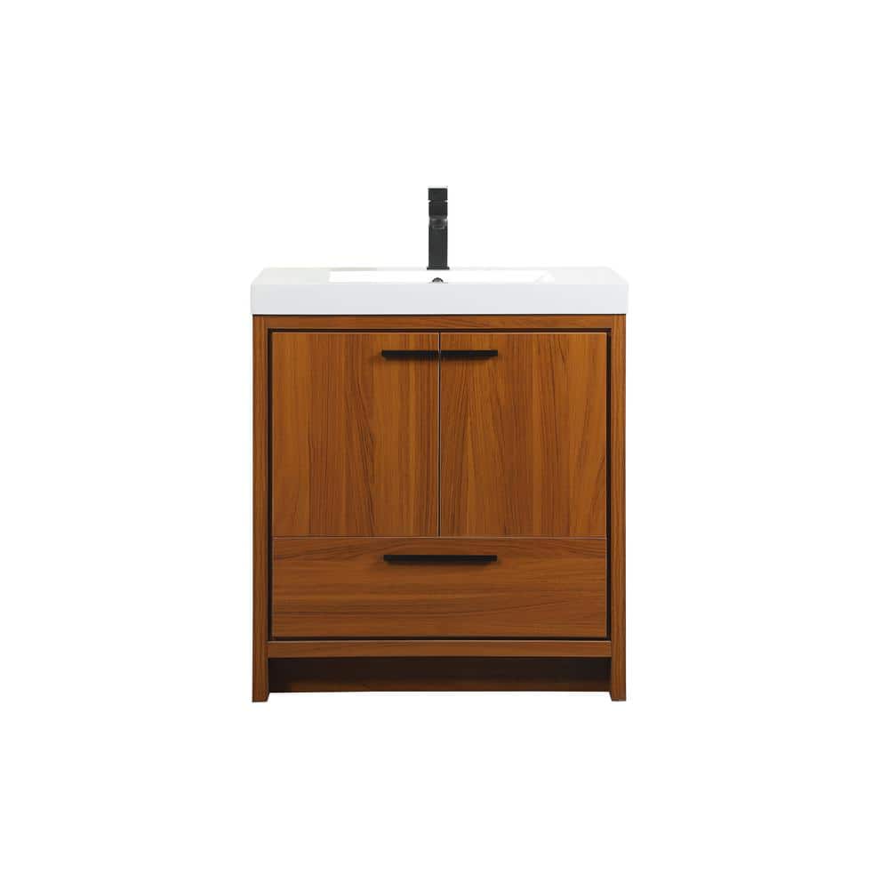 Timeless Home 30 in. W Single Bath Vanity in Teak with Resin Vanity Top in 