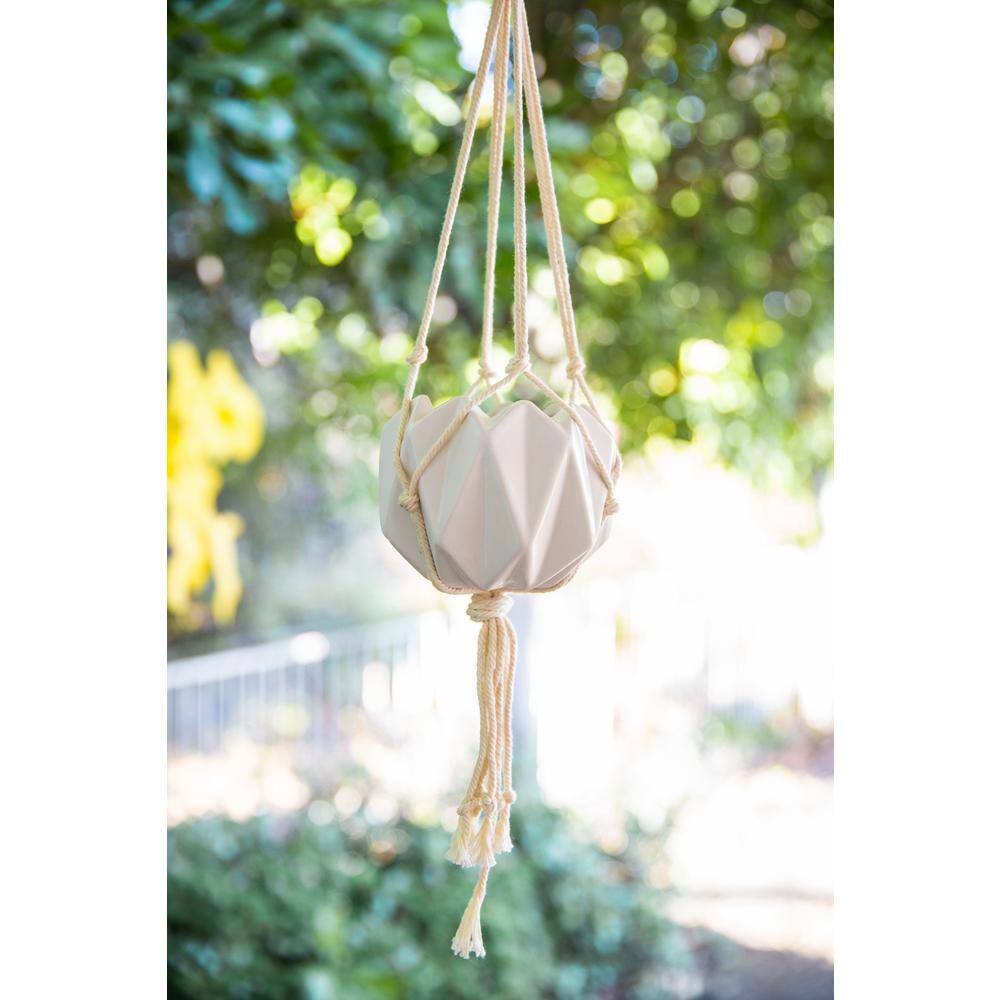 Matte White Ceramic Macrame 5'' Hanging Planter for Indoor & Outdoor