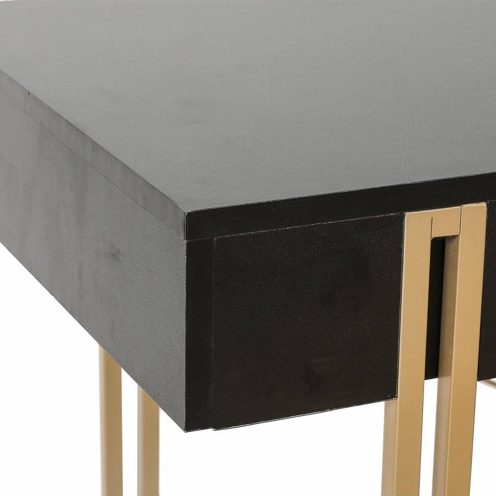Modern Black Wood Desk with Gold Legs and Drawer