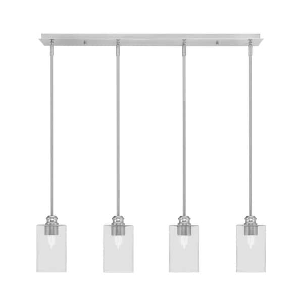 Unbranded Albany 60-Watt 4-Light Brushed Nickel Linear Pendant Light with Square Clear Bubble Glass Shades and No Bulbs Included